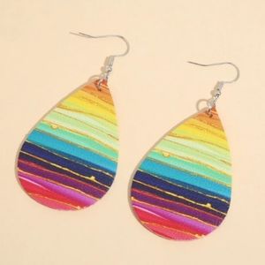 Rainbow Striped Water Drop Earrings